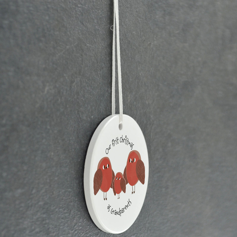 Carley Grandparents First Christmas Robins Circle Shaped Ceramic Ornament