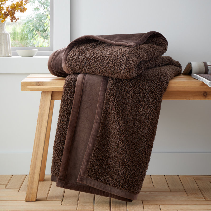 So Soft Velvet Boucle Blanket Throw, Chocolate