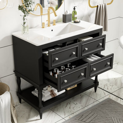 36 Inch Bathroom Vanity With Undermount Ceramic Sink, 4 Drawers, Solid Wood Frame, And Eco-Friendly MDF Construction