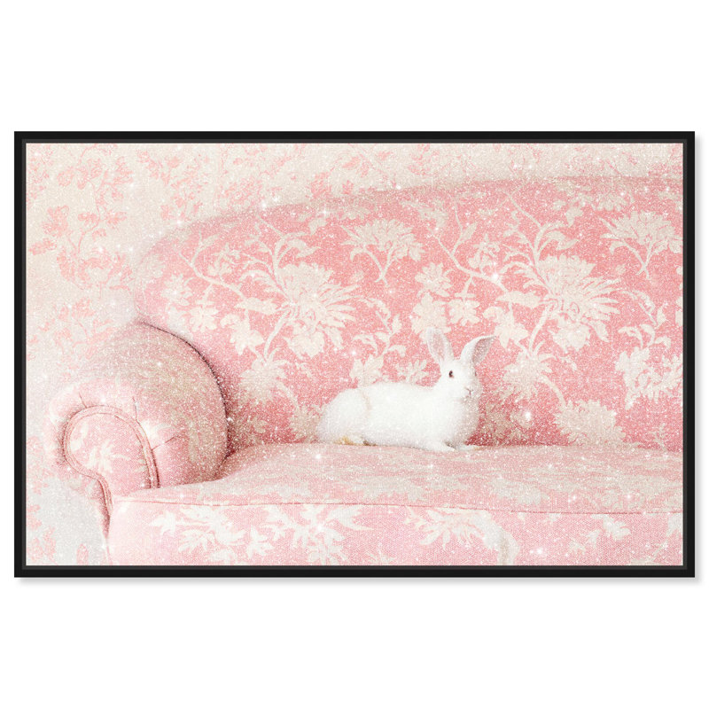 Oliver Gal Baby Bunny Sofa Animals - Diamond Dust Framed Canvas Art, 24" H x 36" W, Black