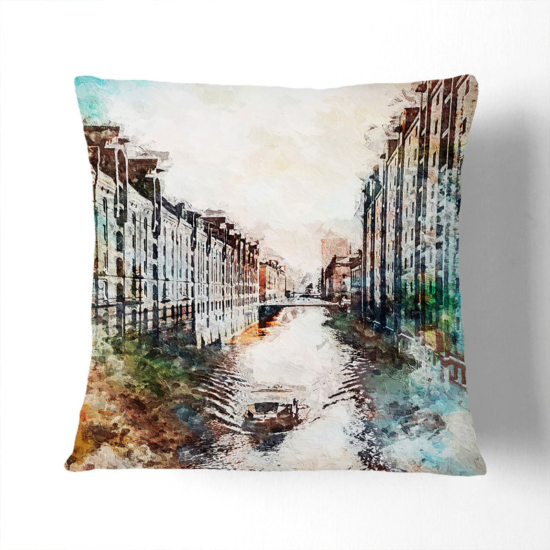 Abstract Square Throw Cushion, 40cm H x 40cm W x 15cm D, Stone