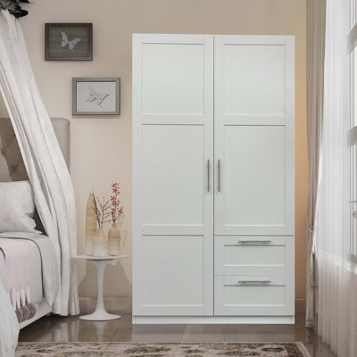 High wardrobe and kitchen cabinet with 2 doors, 2 drawers and 5 storage spaces by Lark Manor