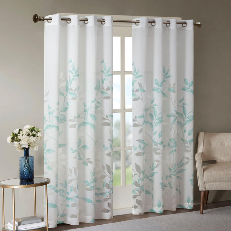 Panneau de rideau Burnout Printed (seulement 1 panneau PC), L 50 po x L 95 po, Blanc / Bleu