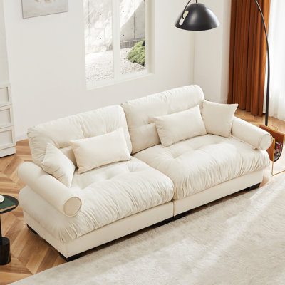 Velvet  Sofa With Waist Pillows And Throw Pillows , Suitable For Living Room , Loft, Working Spaces , Hallway And Bedroom