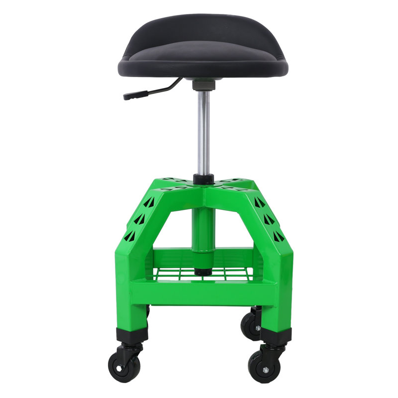 Tabouret pneumatique pivotant à 360 degrés avec base roulante, siège de magasin en acier vert