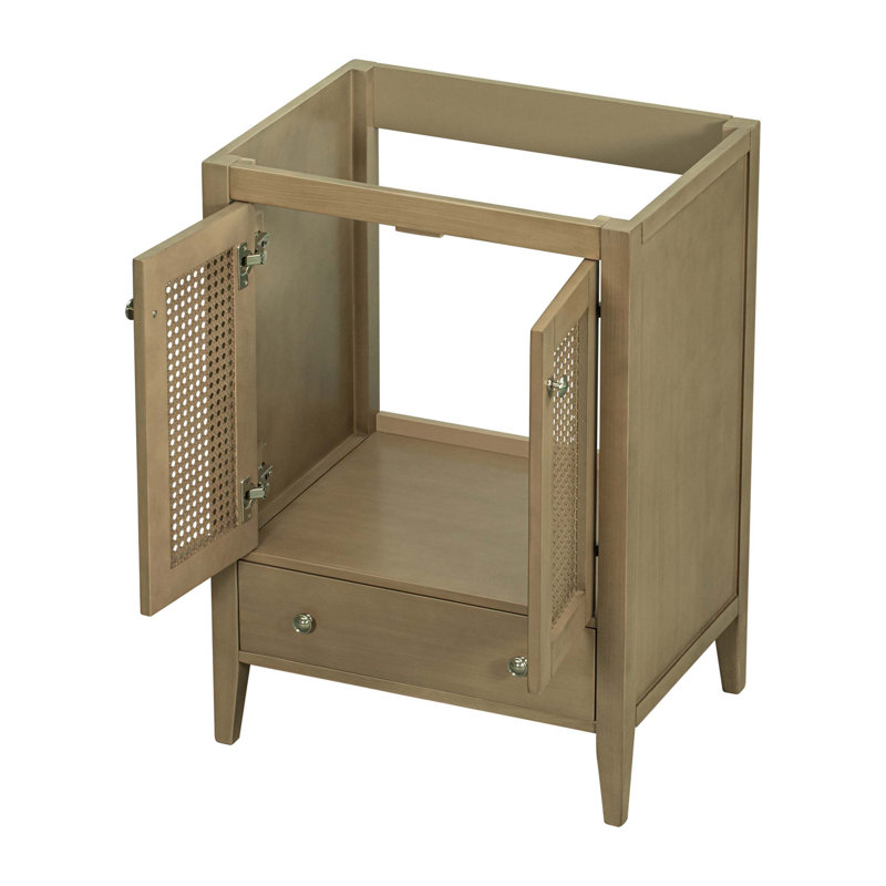 Base de meuble-lavabo sans lavabo, avec armoire en rotin avec portes et tiroir pour un décor de salle de bain élégant et fonctionnel