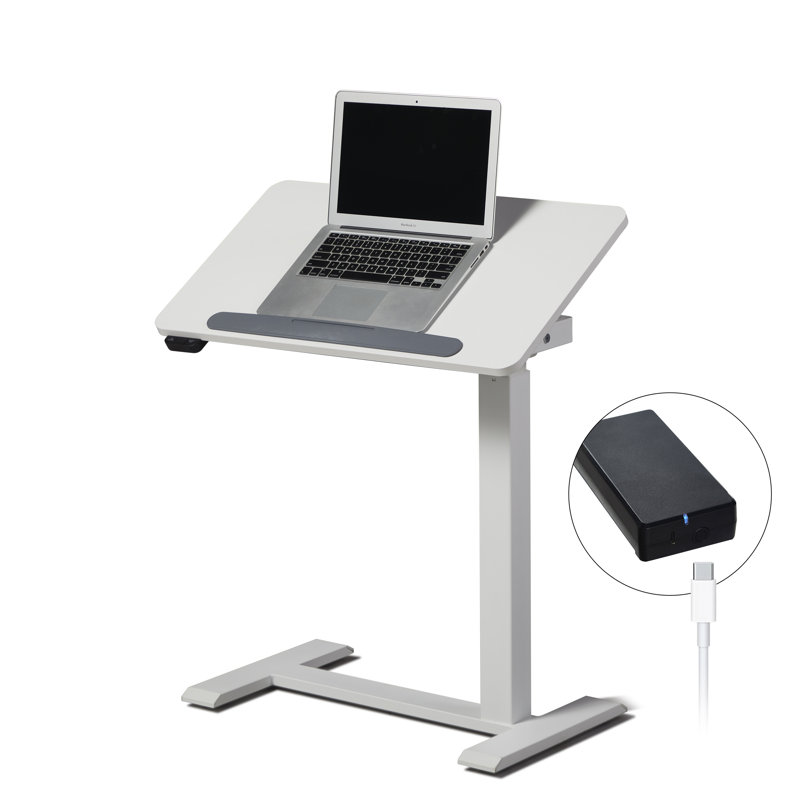 Akim 70cm W Laptop Standing Desk with Tilting Top & Rechargeable Battery and Two-Way Installation, Pearl