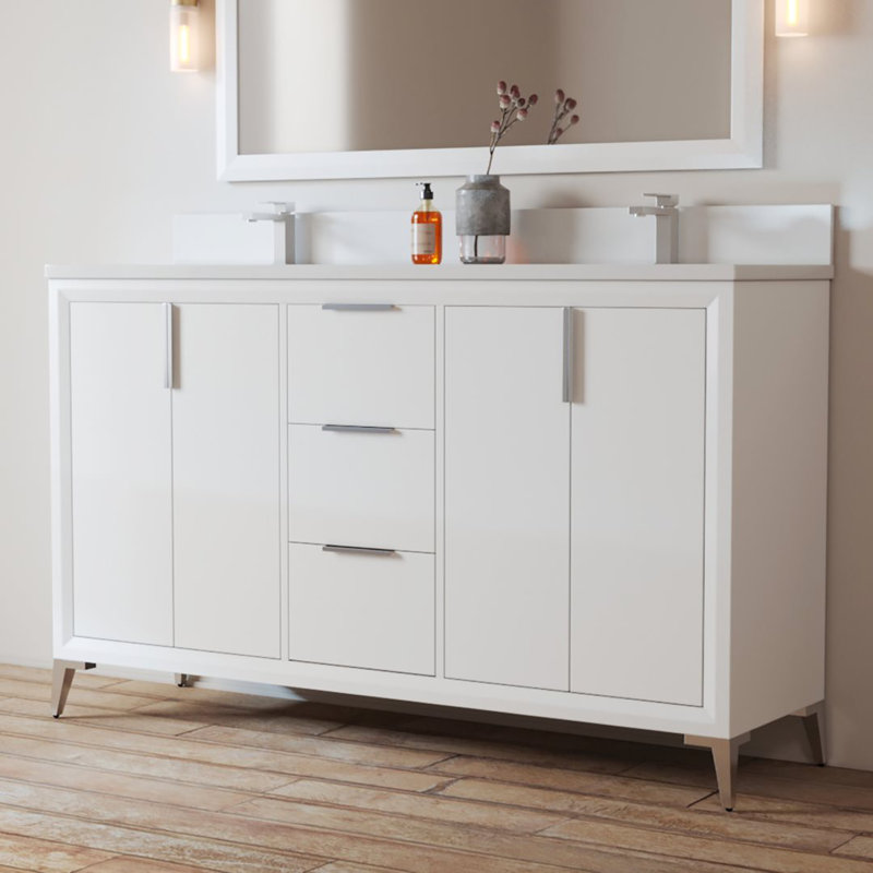 Ensemble de meuble-lavabo double 60 po Rennert, Blanc