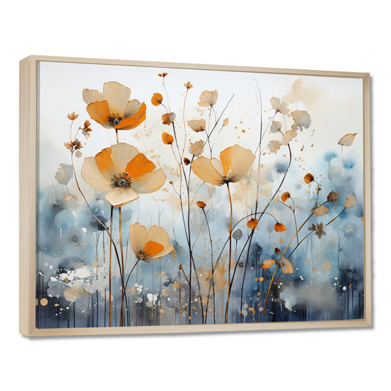 Art sur toile, "Orange Mute Botanicals II", H 30 po x l 40 po x P 1,5 po, Cadre flottant érable