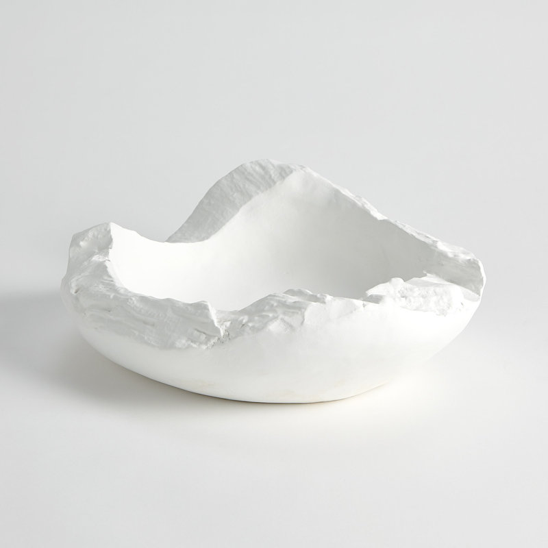 Faux Timber Bowl-Matte White, 5.25" H x 13" W x 15.75" D