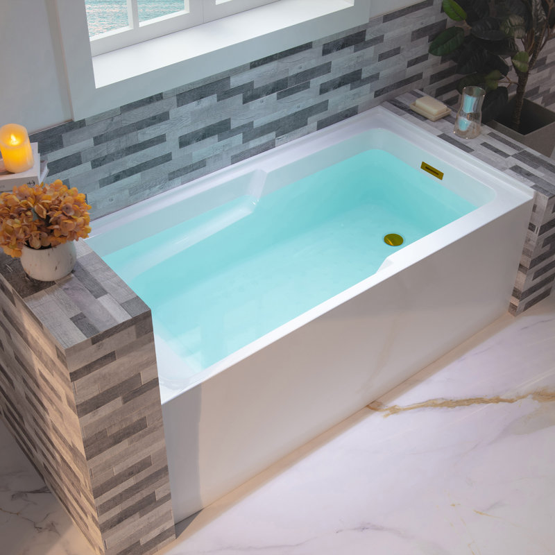 54" x 30" Alcove Acrylic Soaking Bathtub with Drain & Overflow, 5 Finish Options, Brushed Gold, Right