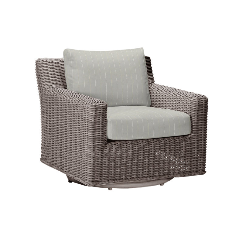 Rustic Swivel Patio Chair with Cushions, No Welt, Rollo Chambray InsideOut® Linen, Oyster