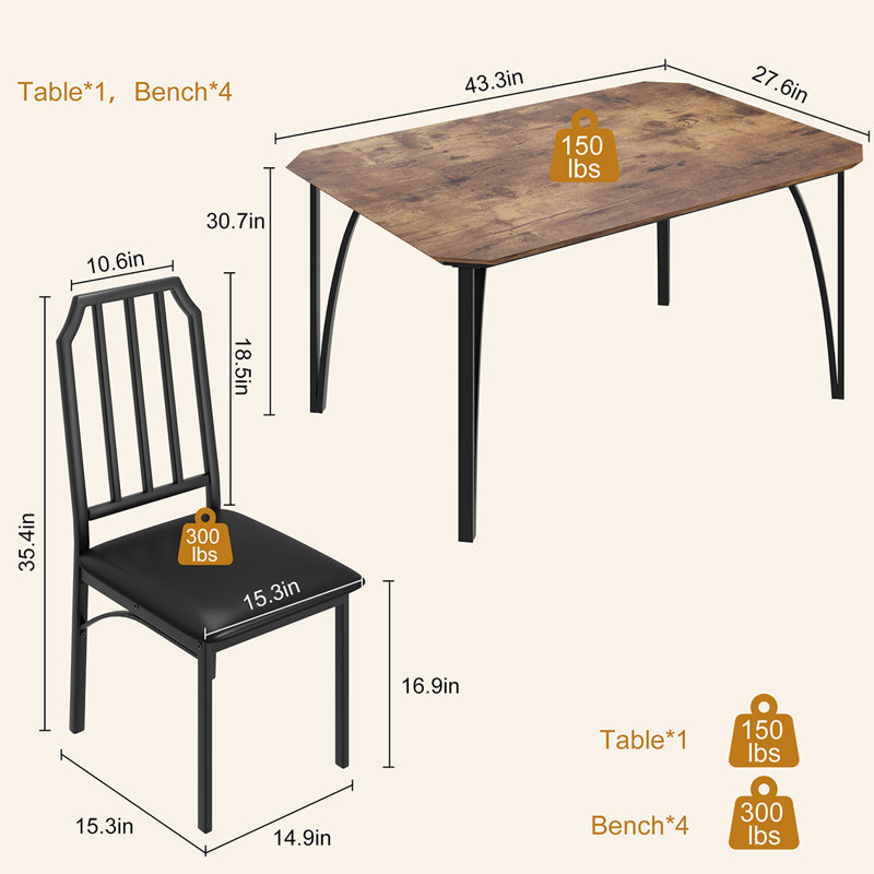 Dailonis Four Leg Dining Set, Brown