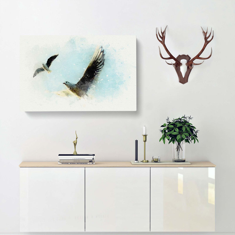 Pair Of Flying Seagulls In Abstract - Wrapped Canvas Print, 35cm H x 50cm W x 3cm D