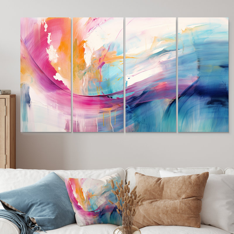 Vibrant Waves Miami Sunset III - Ensemble de 4 décorations murales Waves, H 28 po x l 48 po