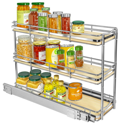 LYNK PROFESSIONAL® Elite Pull Out Narrow Sliding Spice Bottle Organizer (3 Tier) 6”x21”, Wood