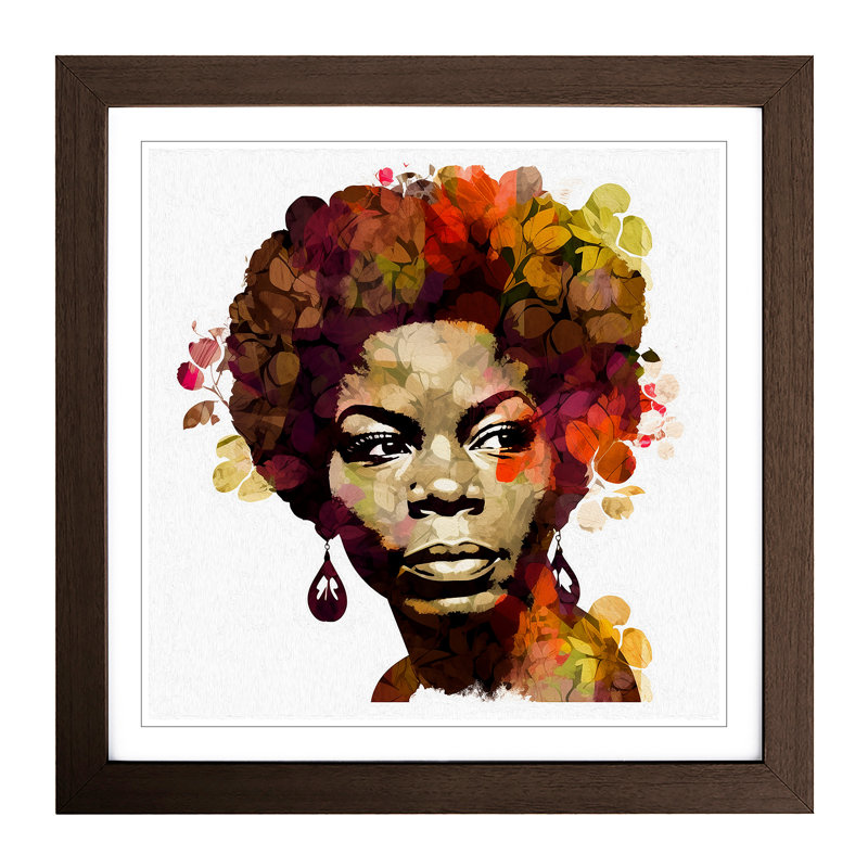 Nina Simone Floral Art - Framed Print, Walnut