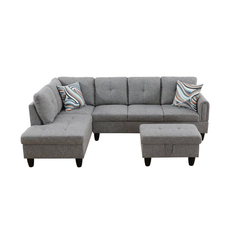 Canapé modulaire et méridienne 3 pièces avec repose-pieds Jacksmith, Face à la gauche, Gris clair