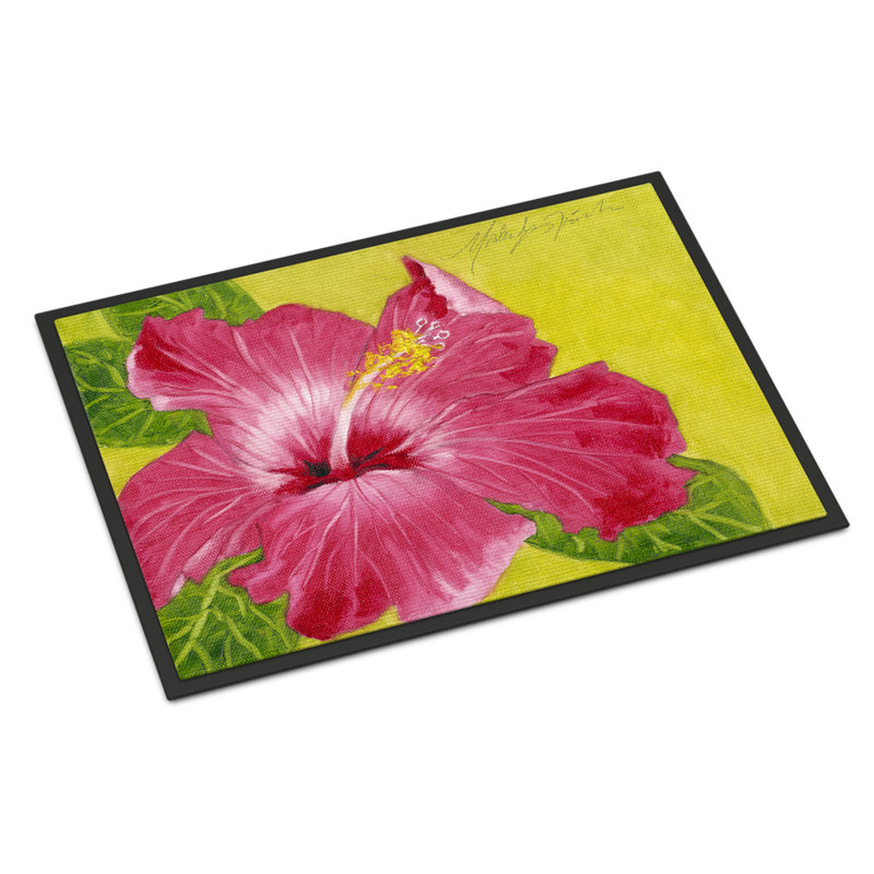 Paillasson d’extérieur antidérapant rose vif et hibiscus, Rectangle 1 pi 6 po x 2 pi 3 po