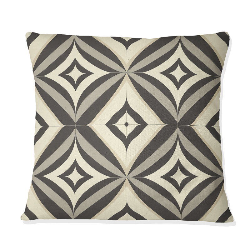 Coussin décoratif beige rétro noir Mid-Century Rhombus, H 16 po x l 16 po