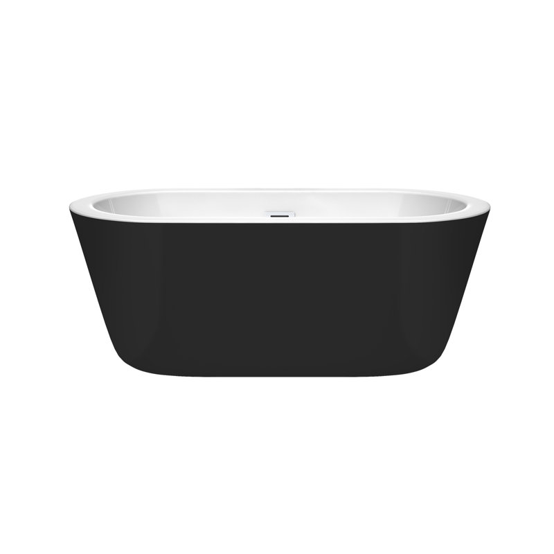 Baignoire de trempage autoportante 60 po. X 29 po. Mermaid, Noir, Chrome poli