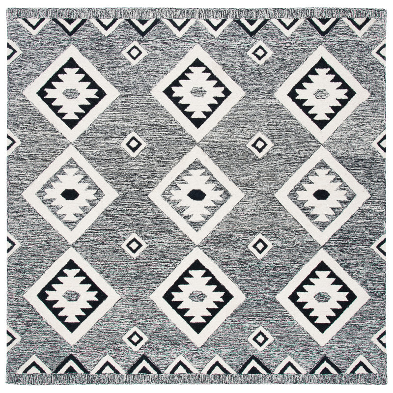 Arne Southwestern Handmade Tufted Wool Black/Gray Area Rug, Square 7'