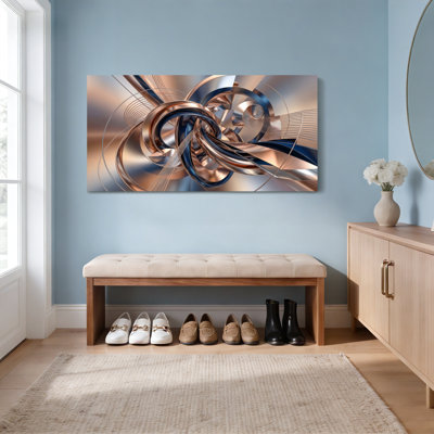 Ensemble de 1 tableau sur toile tendue, motif abstrait de tourbillons et de courbes métalliques.