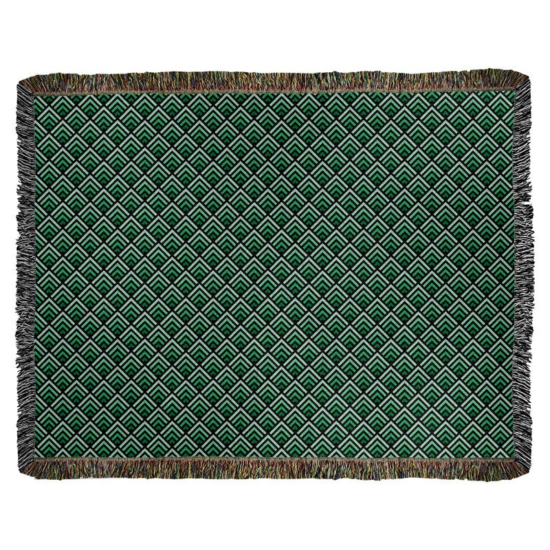 Couverture en coton tissé Katelyn Elizabeth, L 60 po x L 80 po, Noir/vert