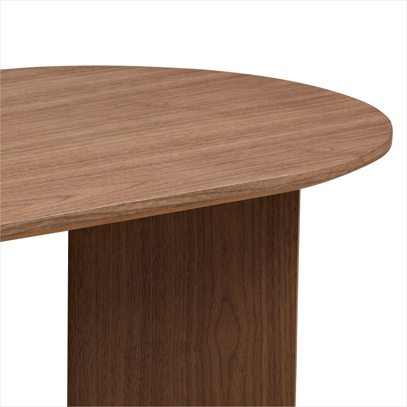 Brown-toned MDF coffee table oval living room modern pedestal base walnut finish