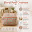 Pouf cubique à imprimé floral avec housse en coton et rembourrage en polyester