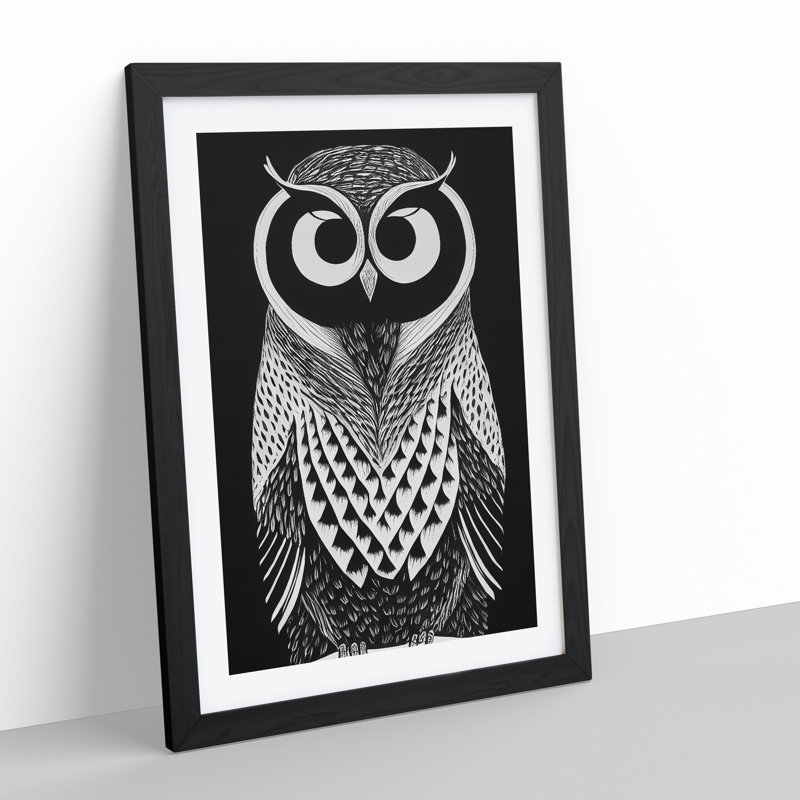 Owl Monochrome No.2 - Framed Print, Black, 64cm H x 46cm W x 2cm D