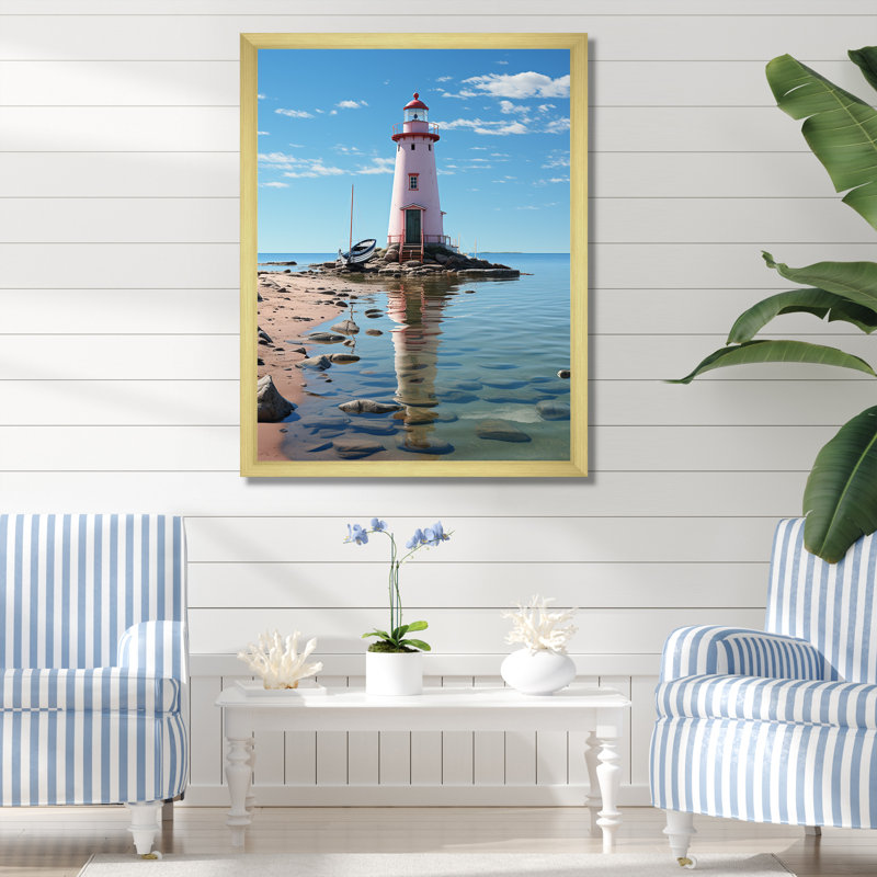 «Light House Simplicity At Sea», reproduction sur toile, Encadrement doré, H 40 po x l 30 po x P 1,5 po