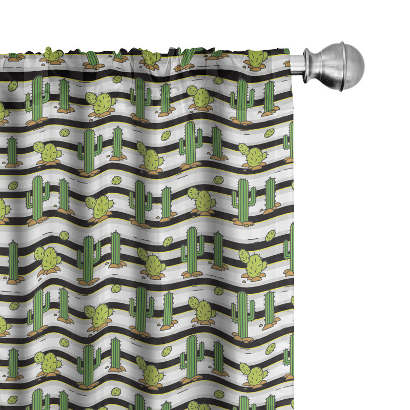 Rideaux à 4 panneaux Dakota Fields Cactus, dessin Saguaro rayé, abricot vert olive, L 56 po x L 63 po