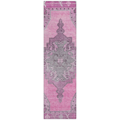 Machine Washable Indoor/Outdoor Xhevrie Pink Rug