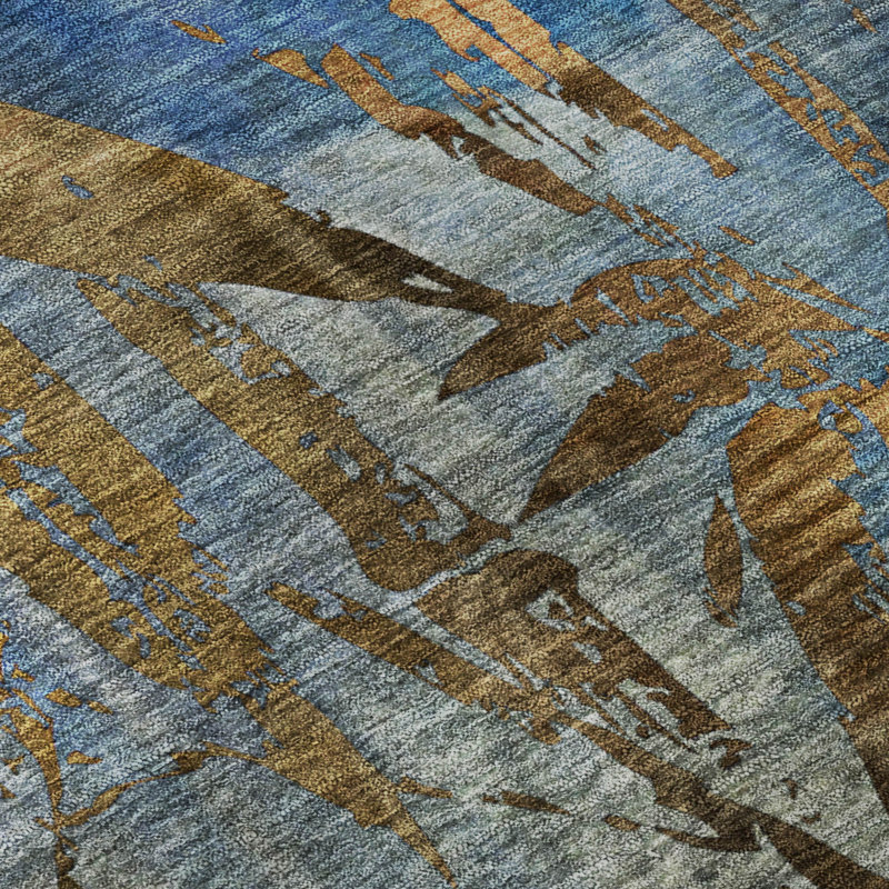 Premium Machine Washable Mayfield AMF2222 Botanical Rug, Blue, 2'6" x 3'10"