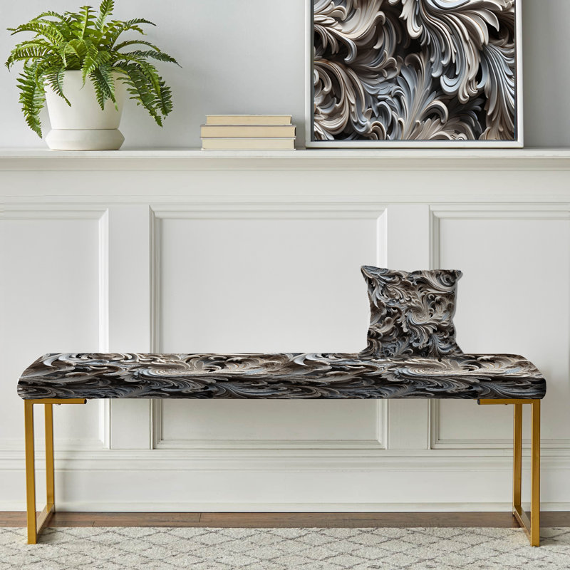 Beige et argent à motif cachemire Sphinx - Banc rembourré à motif cachemire doré
