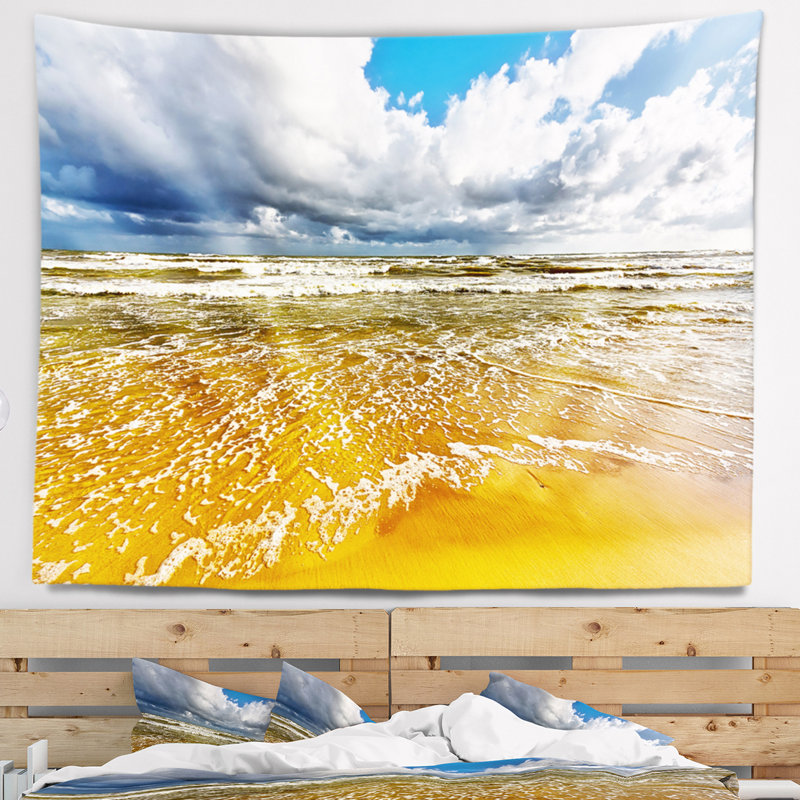 Tapisserie seascape storm sea avec nuages blancs, H 32 po x l 39 po