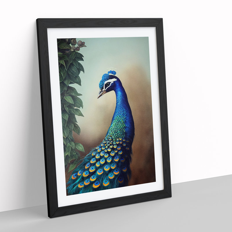 Peacock View No.2 - Wall Art, Black Framed Paper, 66cm H x 48cm W, White