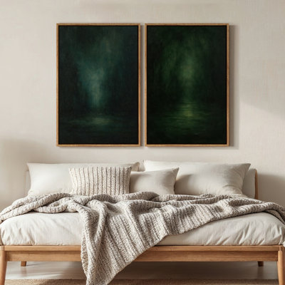 Art mural encadré sur toile - Impressions murales abstraites vert foncé pour chambre à coucher - 24 po x 36 po x 2 pièces