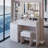 41" Large Size Left Bedside Cabinet Vanity Table+Cushioned Stool, Extra Large Touch Control LED Mirror-375281735