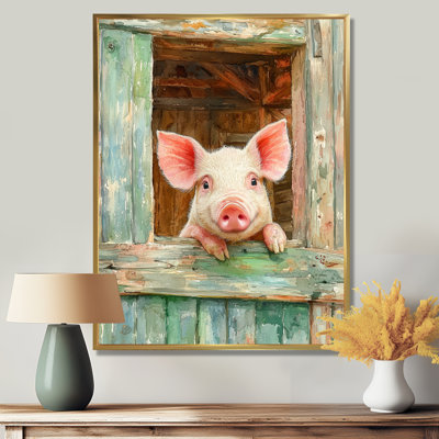 Gullion Cute Pig Portrait At The Barn II - Pig Canvas Wall Art