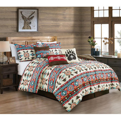Sanse Southwestern Geometric Motif Printed Microfiber Comforter Set