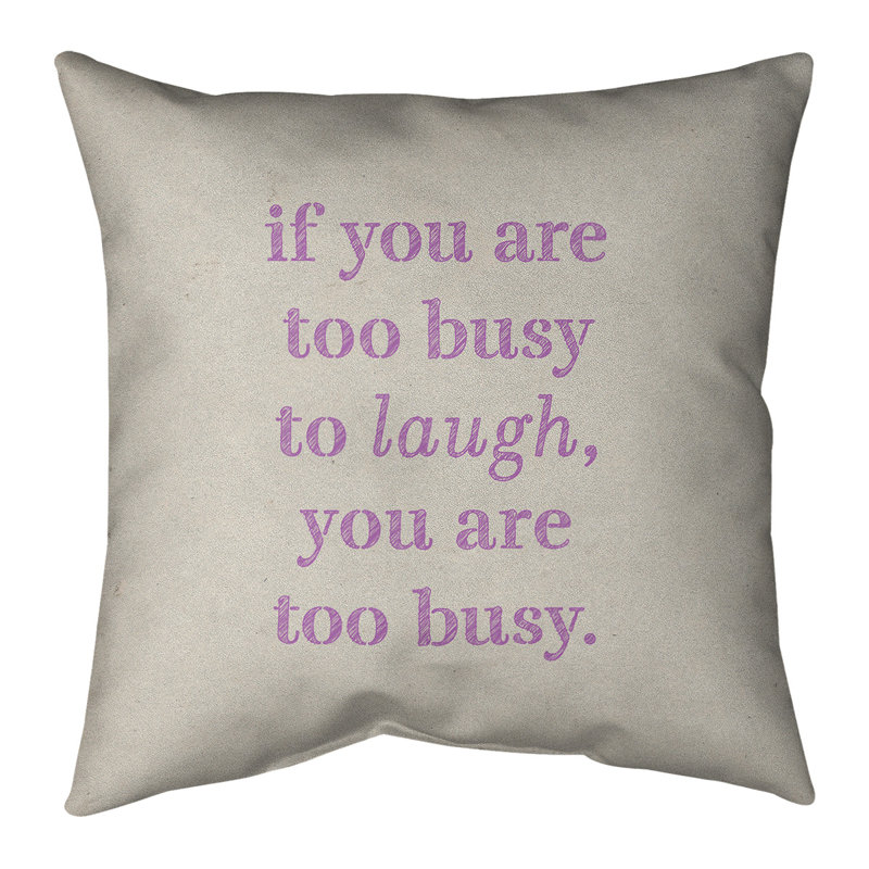Coussin Handwritten Make Time For Laughter, 20 po x 20 po, Gris / violet, Housse de coussin seulement - sans coussin