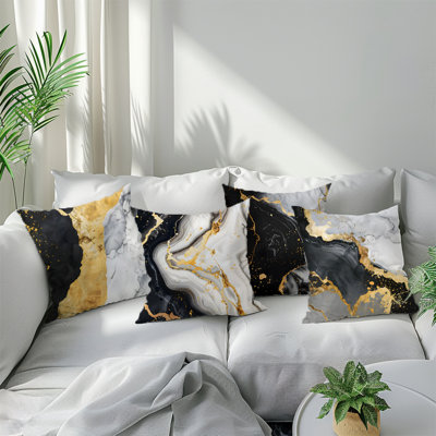 4 housses de coussin décoratives à motif de marbre