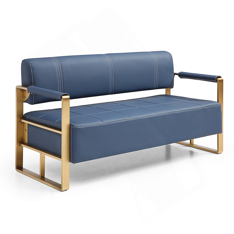 Modern Upholstery Faux Bonded Leather Loveseat Sofa For Living Room, Navy Blue