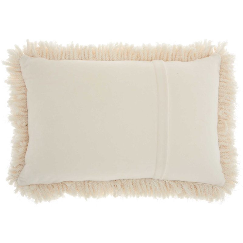 Cream Shag 14" x 20" Polyester Decorative Throw Pillow