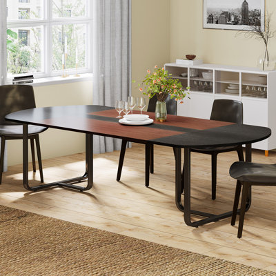 Oval Dining Table With Walnut And Black Tabletop by Ebern Designs