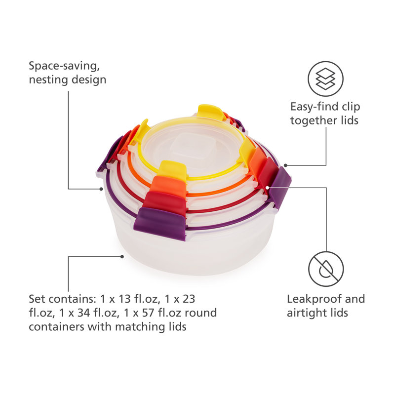 Joseph Joseph Nest Lock 8-Piece Round Food Storage Container Set, BPA Free