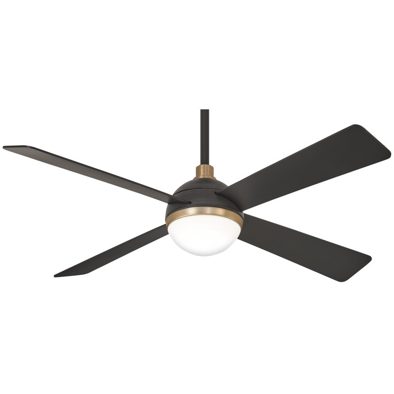 54" 4 - Blade LED Standard Ceiling Fan with Remote Control and Light Kit Included, Soft Brass with Brushed Carbon Blades