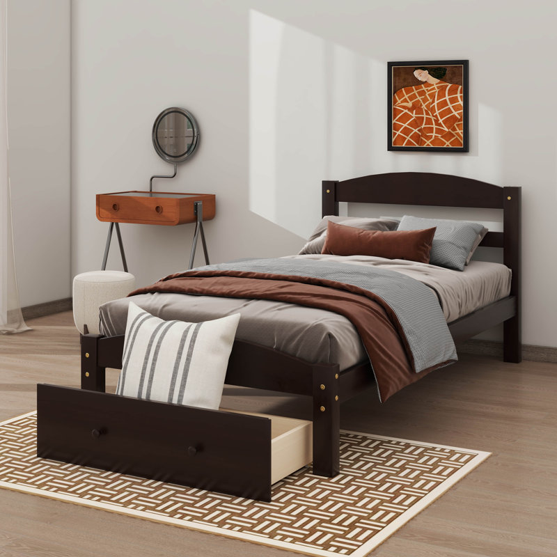 Tiroir de rangement avec lit plateforme simple, Espresso